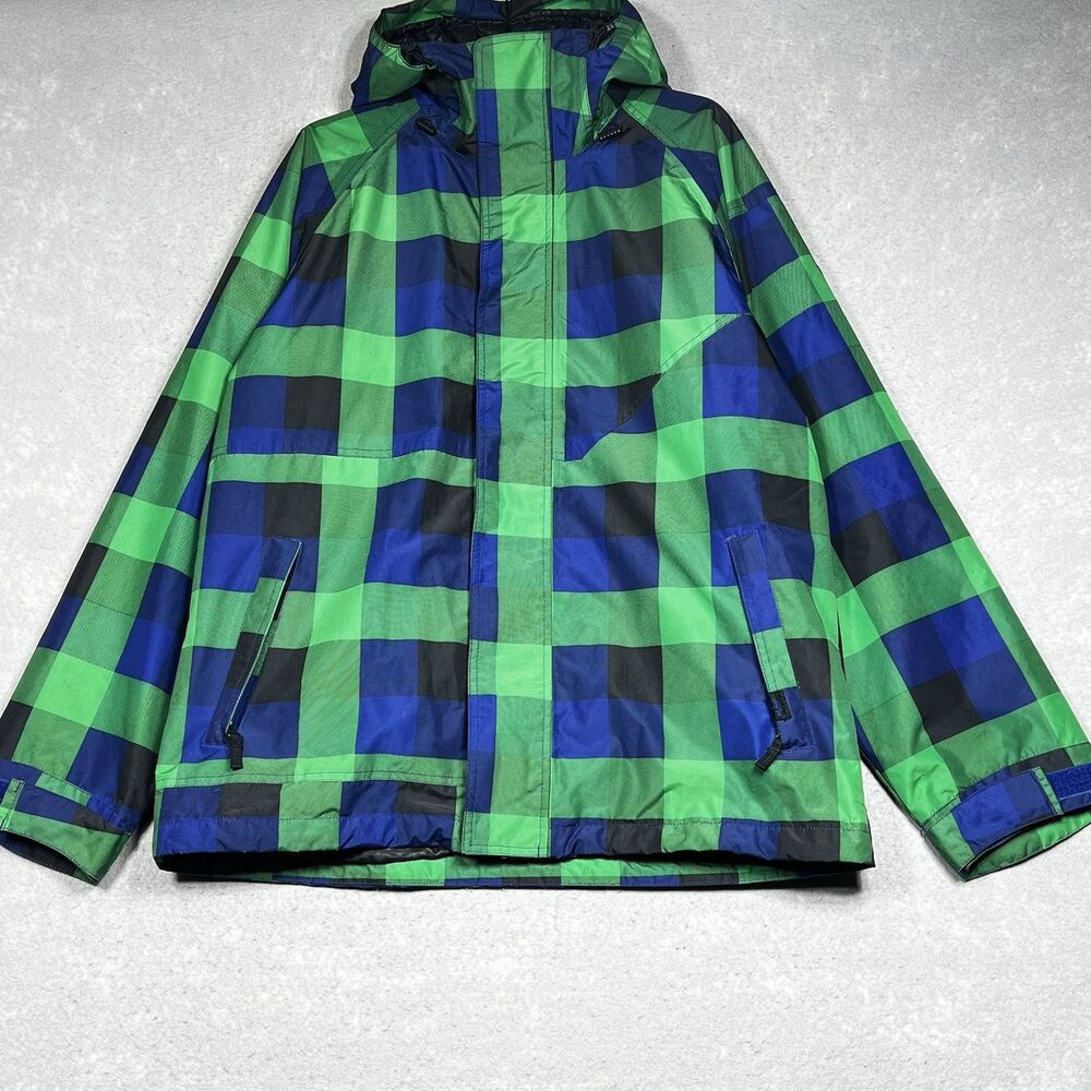 Vans Ski Snowboard Jacket Mens Size Large Blue Green Plaid Coat Hooded - Picture 1 of 12